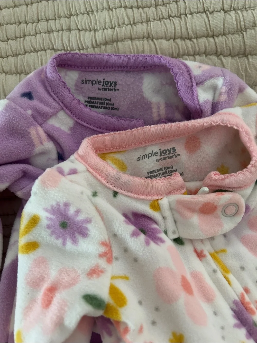 Carter's and Simple Joy Pink Polka Dot & Floral Baby Onesie Pajamas Premie